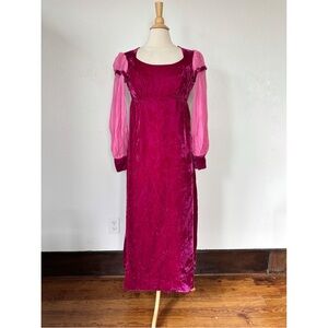 Vintage 70s Solid Pink Velvet Long Sleeve Renaissance Dress